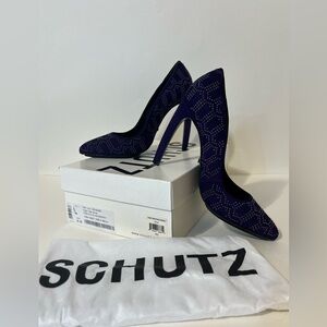 SCHUTZ "Carlita" Purple Suede Studded High Heel Pumps Women's Size 8.5